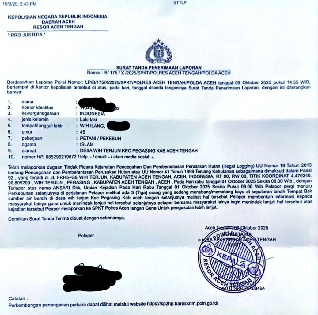 Hutan Lindung Wih Terjun Di Tebang, Masyarakat Melapor Ke Polres